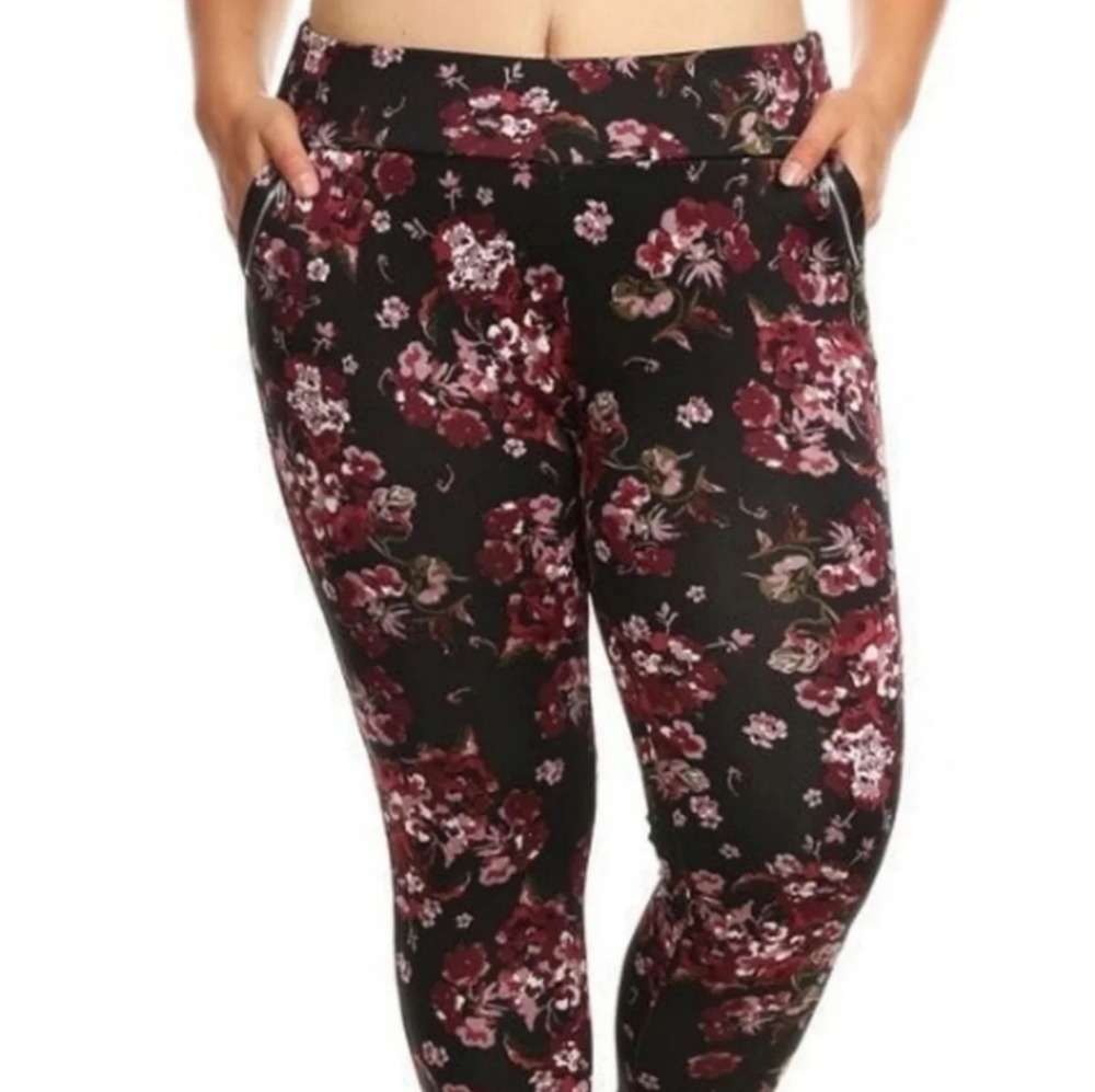 Black & Wine Floral Jeggings